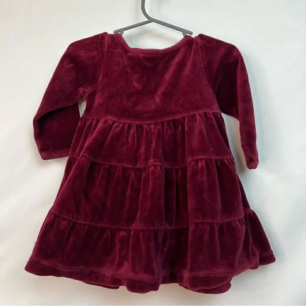Jillian’s Closet ruffled wine burgundy velour holiday dress size 12 months EUC